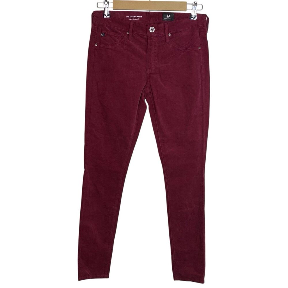 AG Velvet Corduroy Pants Womens 26 (28x29) Red Legging Super Skinny Ankle NEW